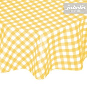 Une toile cirée lavable de couleur jaune avec des motifs à carreaux